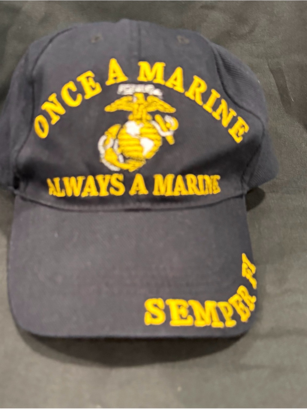 Once A Marine Always A Marine Navy Baseball Cap - Yellow Embroidery